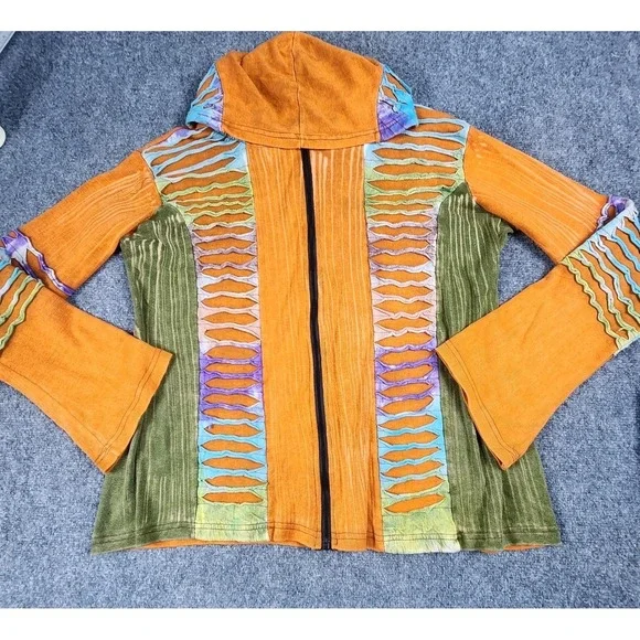 Rising International Hoodie XL Nepal Hippie Boho TieDye‎  Jacket Art To Wear - Picture 5 of 10
